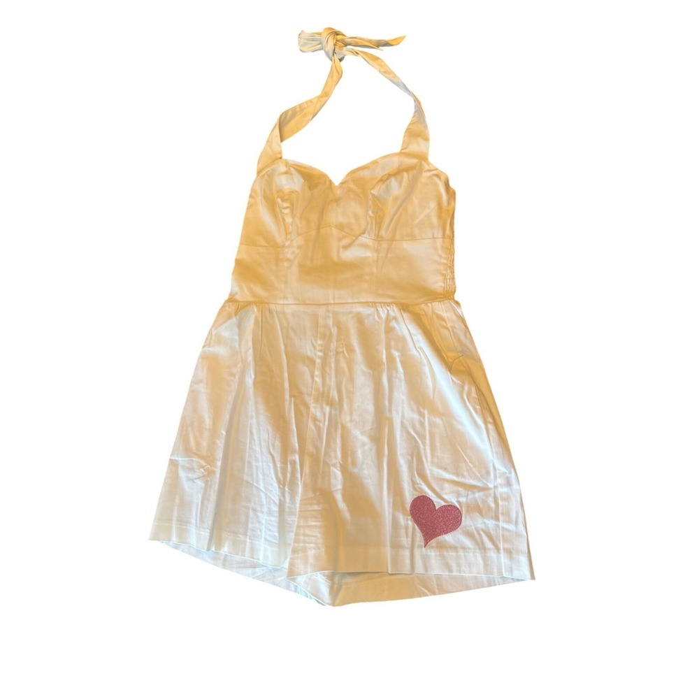 Disney The‎ Dress Shop White Halter Romper Unicorn & Glitter Heart Embroidery M